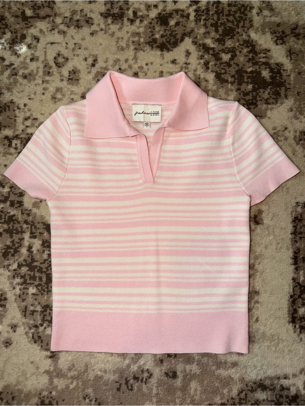 Pink Striped Collared Knit Top